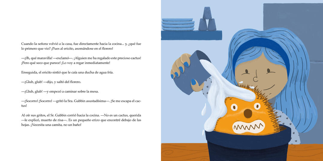 Ilustración de página completa que acompaña el cuento "El Erizo Sorpresa"
