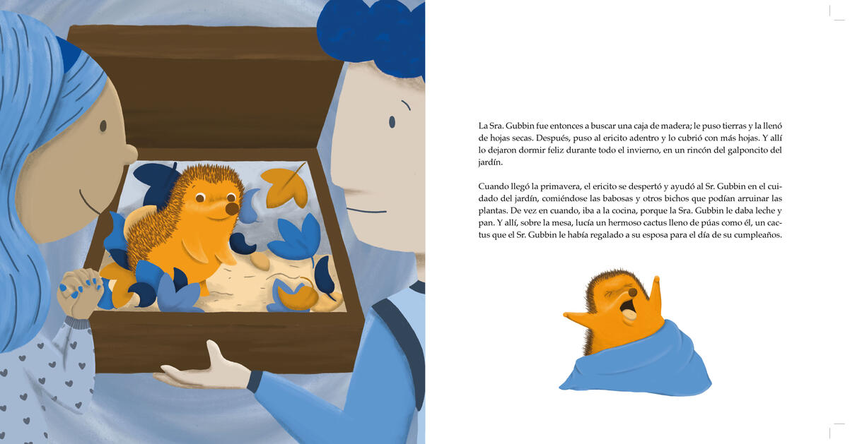 Ilustración de página completa que acompaña el cuento "El Erizo Sorpresa"
